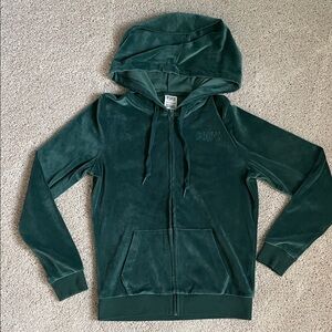 VS PINK Green Velour Zip Up Hoodie